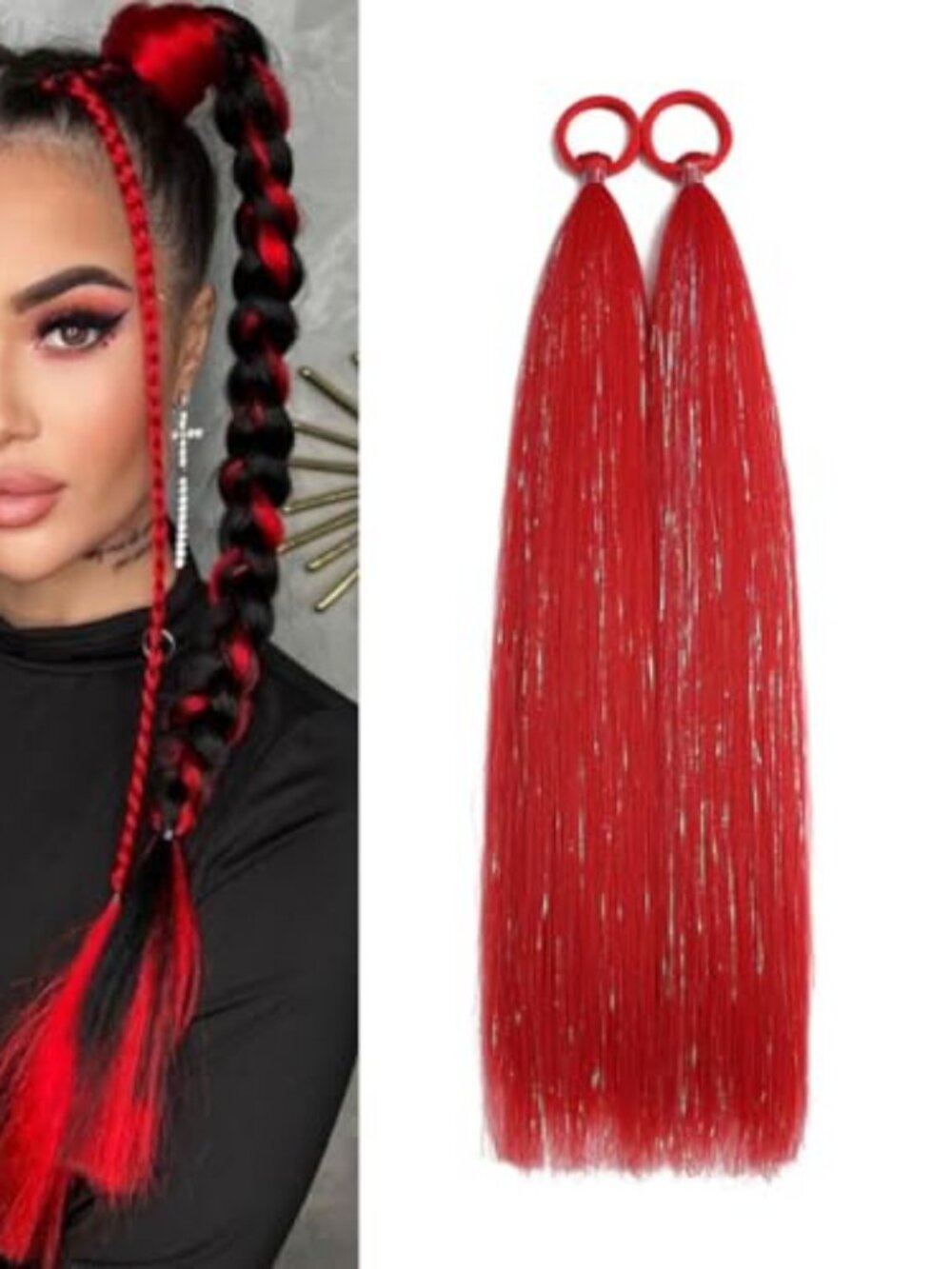 Red Ponytail Extensions, Synthetic Hair Extension for Women Tinsel Extensions